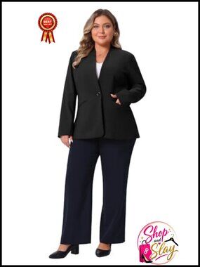 Plus Size Collarless Open Front Blazer